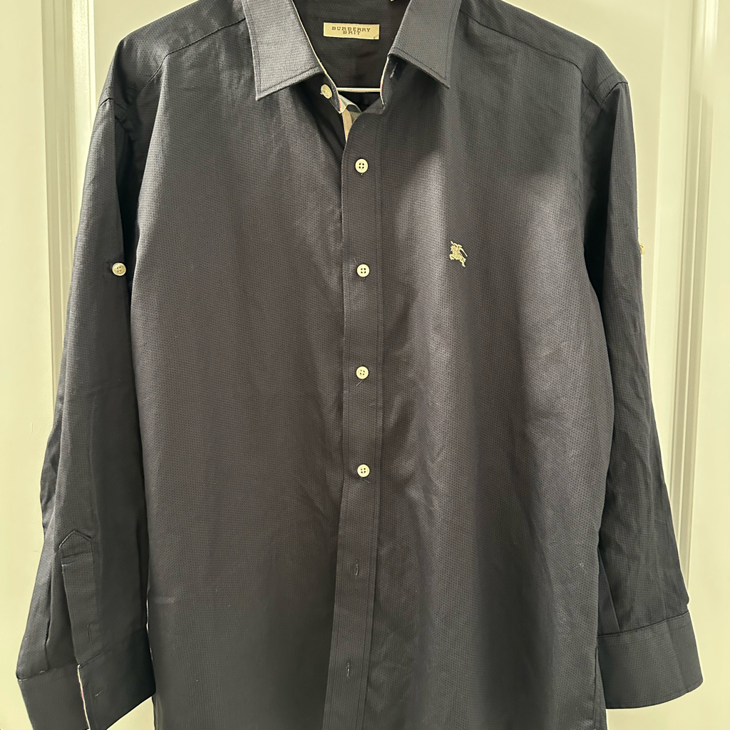 Burberry Button Up Long-Sleeve Shirt | Dark Blue | L